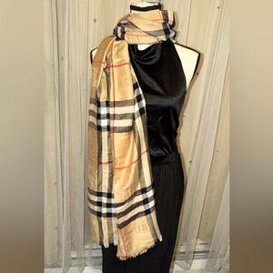 Classic tan & black plaid Burberry Scarf. Never worn! NEW! Very large in size!